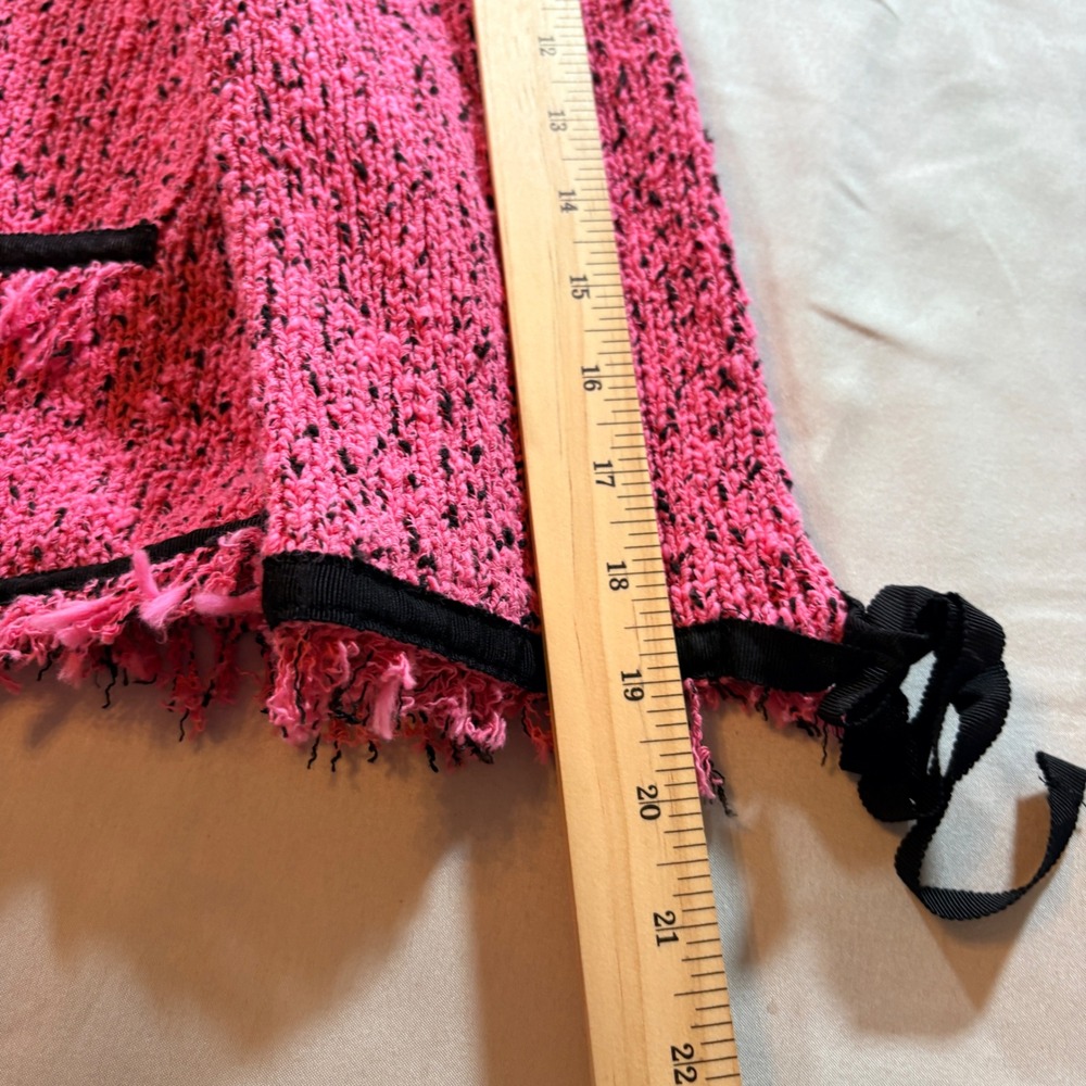 Lauren Hansen Silk Blend Boucle Knit Jacket Womens Large Pink‎ Fringe Zip Up - Picture 7 of 7